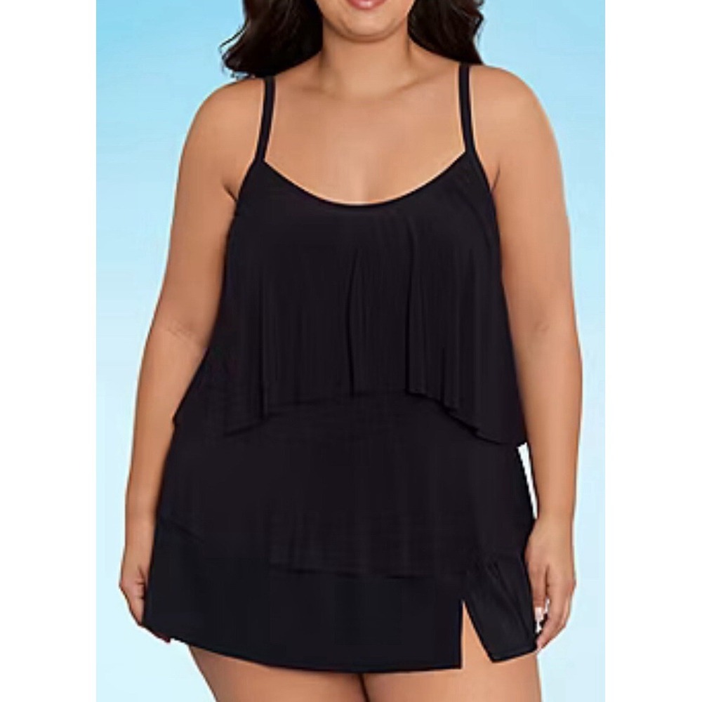 Women's‎ Size 24w Black Ruffle Tankini Top Adjustable Straps